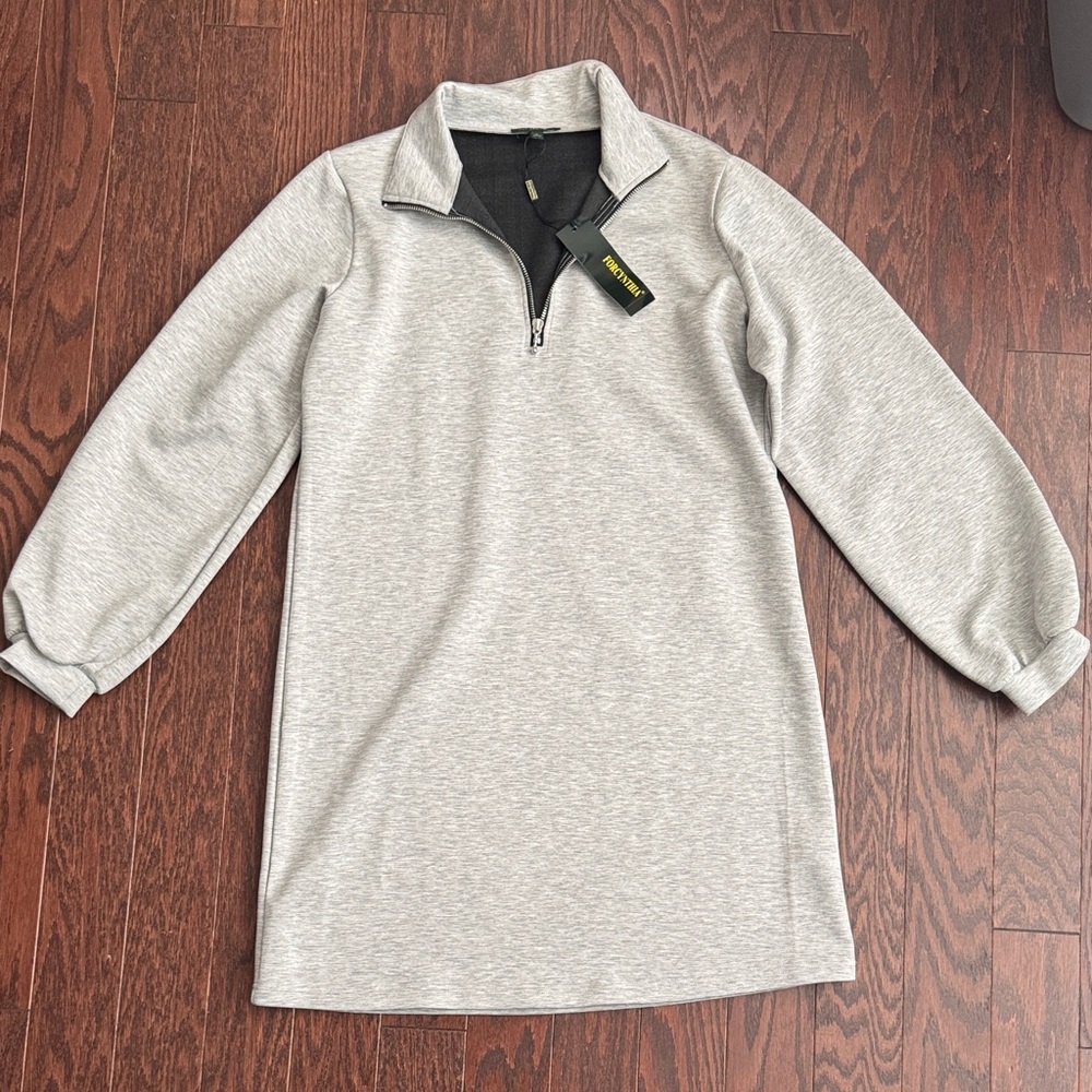 For Cynthia Heather Gray Zip-Up Dress